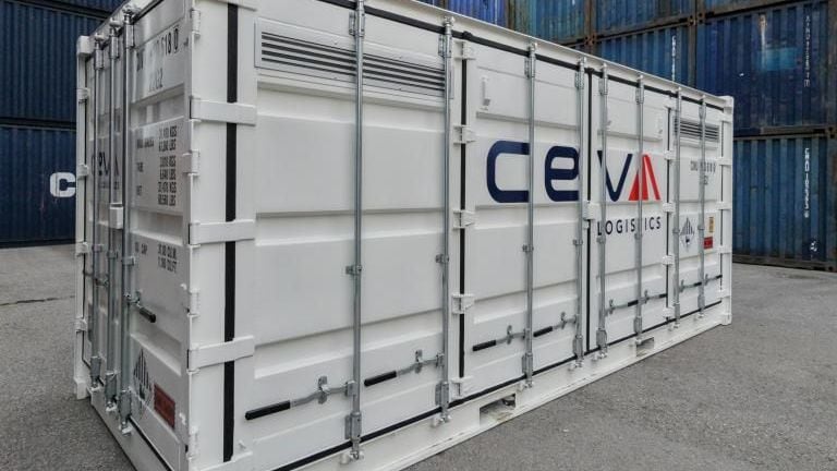 CEVA-Container für den Seetransport gebrauchter Lithium-Ionen-Batterien.