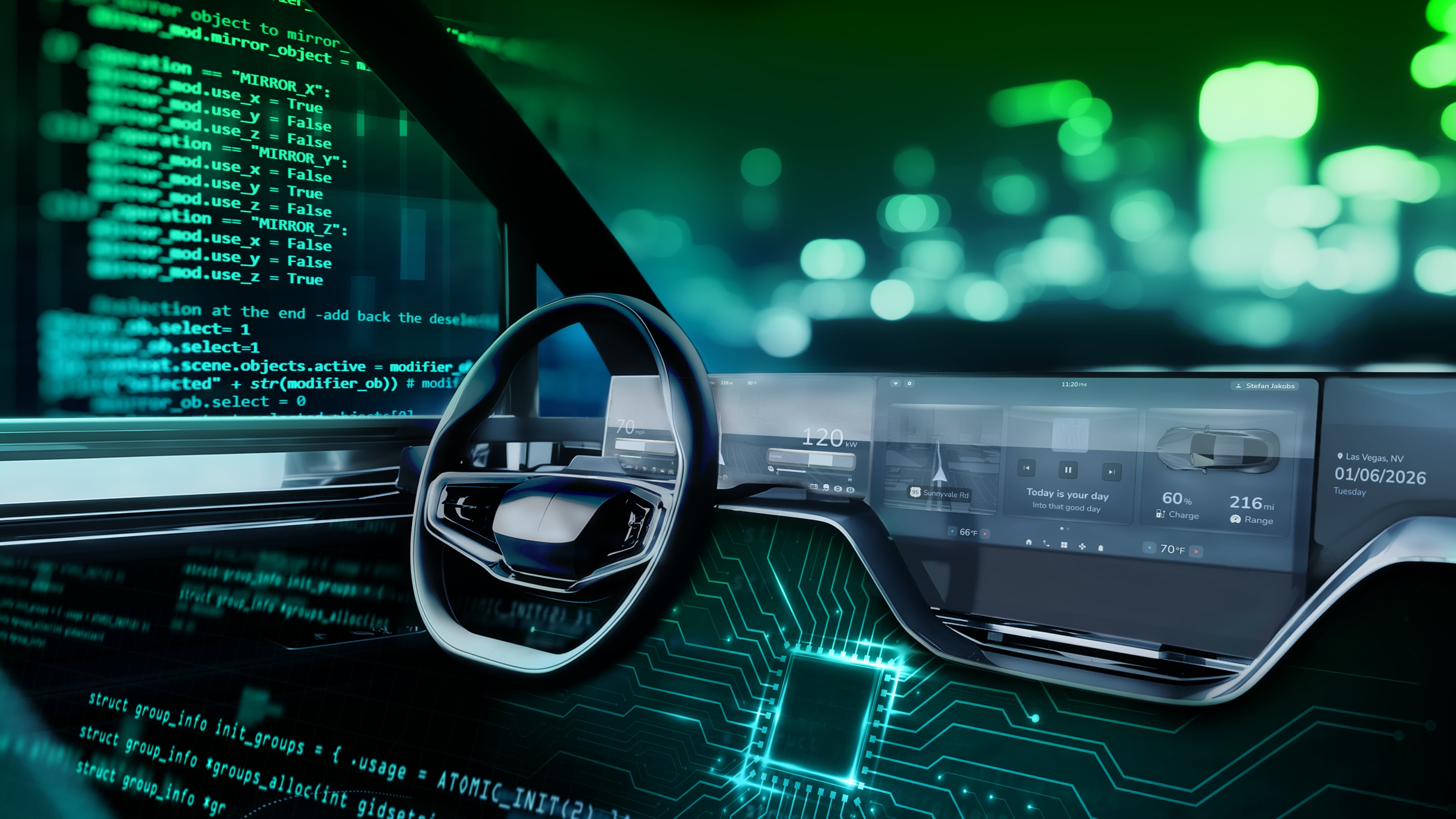Im Bild zu sehen ein Software-geprägtes Interieur von Elektrobit.